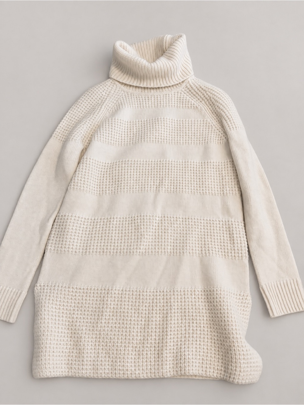 INTERMIX Ivory Waffle Knit Turtleneck Tunic Sweater P